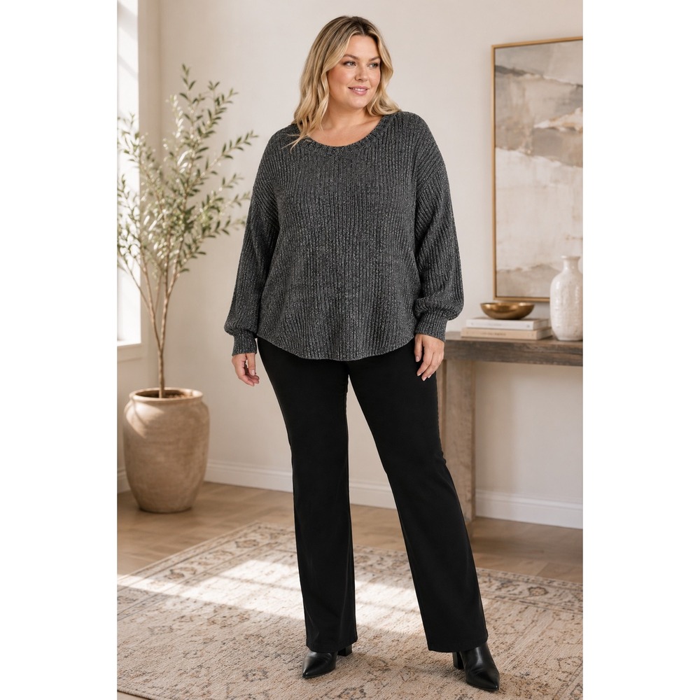 Market & Spruce Aspen Cropped Blouson Sleeve Sweater Dark Grey 2X‎